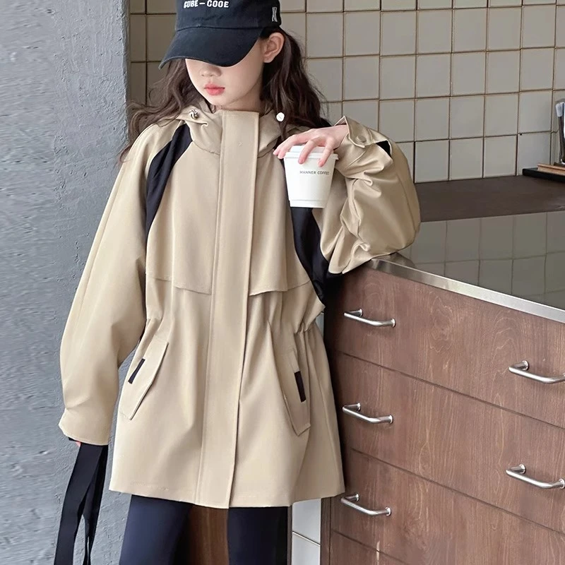 女童风衣外套春秋款2025新款儿童女孩冲锋衣大童洋气秋装风衣外套