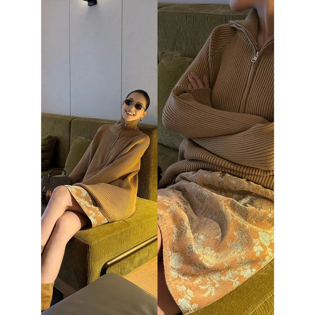 YOYO加【宋锦系列】松紧腰提花雪尼绒秋冬半身裙冬季