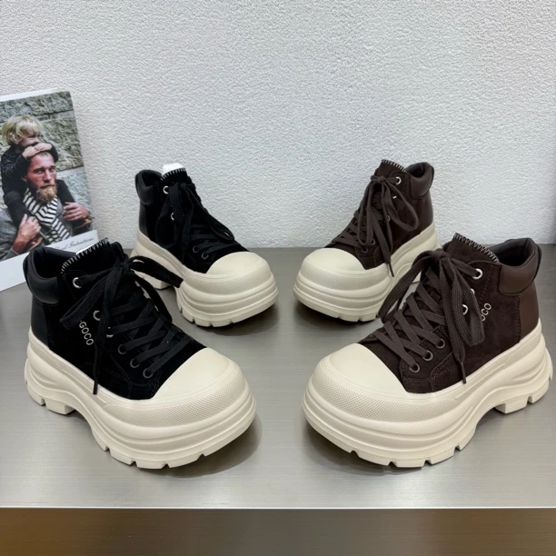 舒6022-10新款厚底松糕反绒皮高帮洋气舒适休闲鞋底厚6公分增高