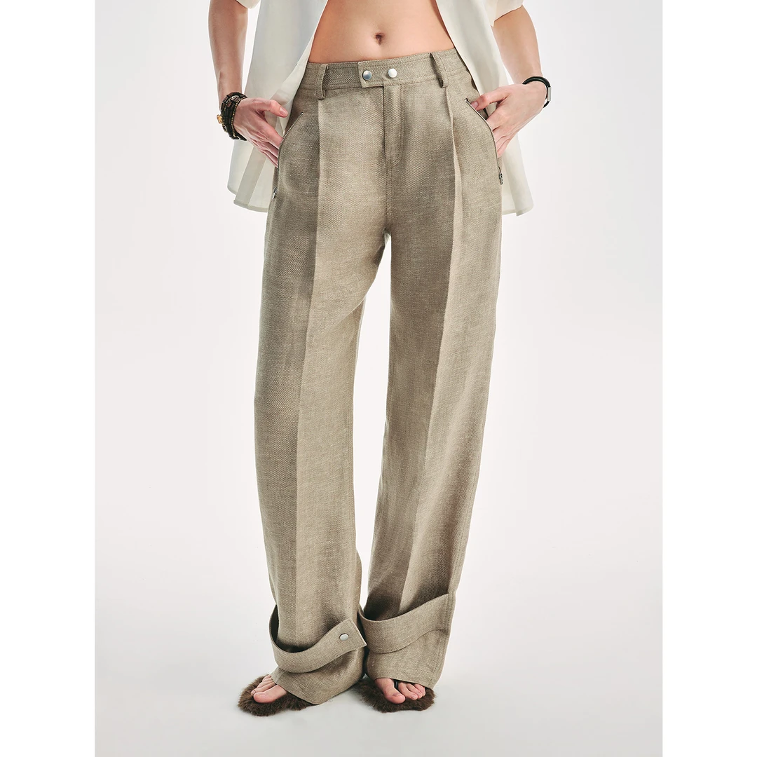 付智恩【时髦搭子】 付智恩 城市游走 极简亚麻西装风束脚休闲裤