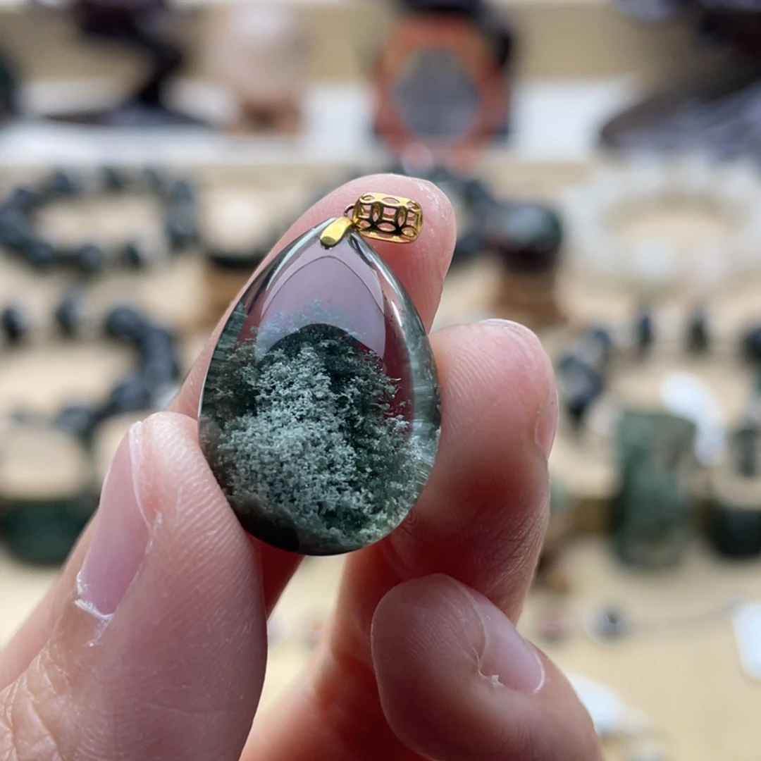 水晶18K金镶嵌吊坠(不含链)绿幽灵吊坠
