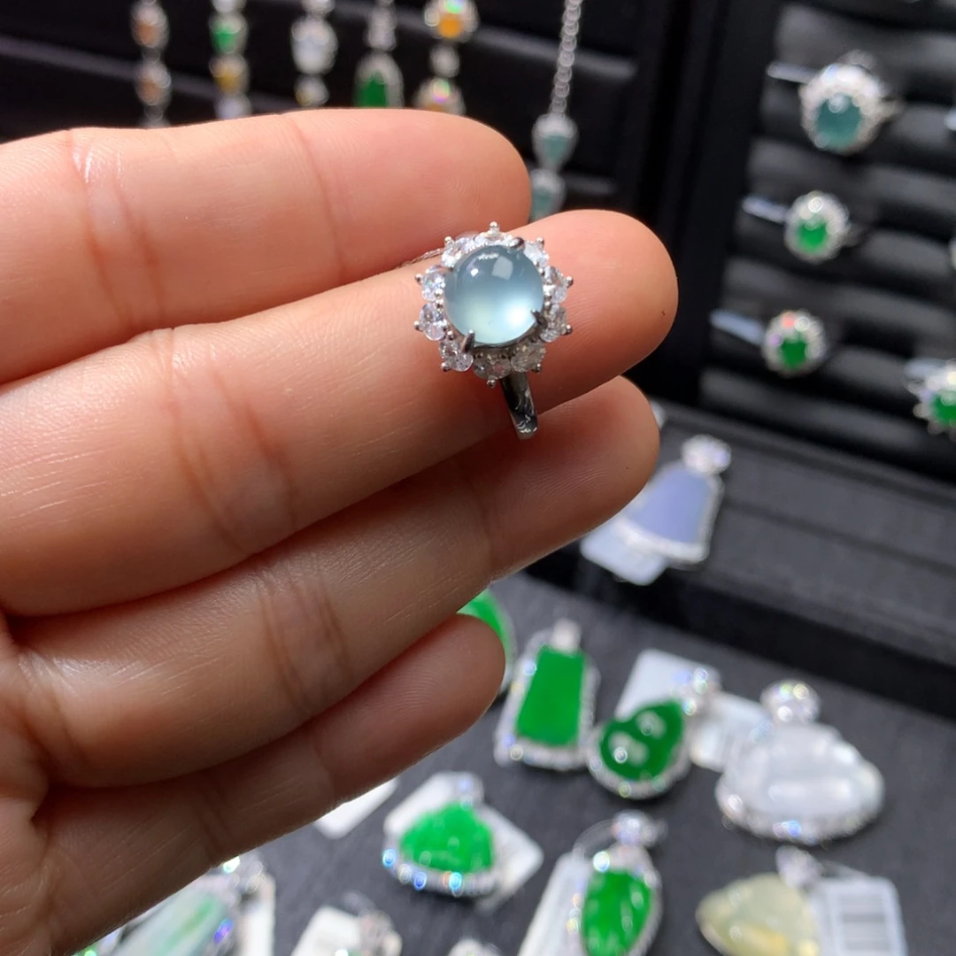 翡翠银S925镶嵌戒指翡翠银925镶嵌