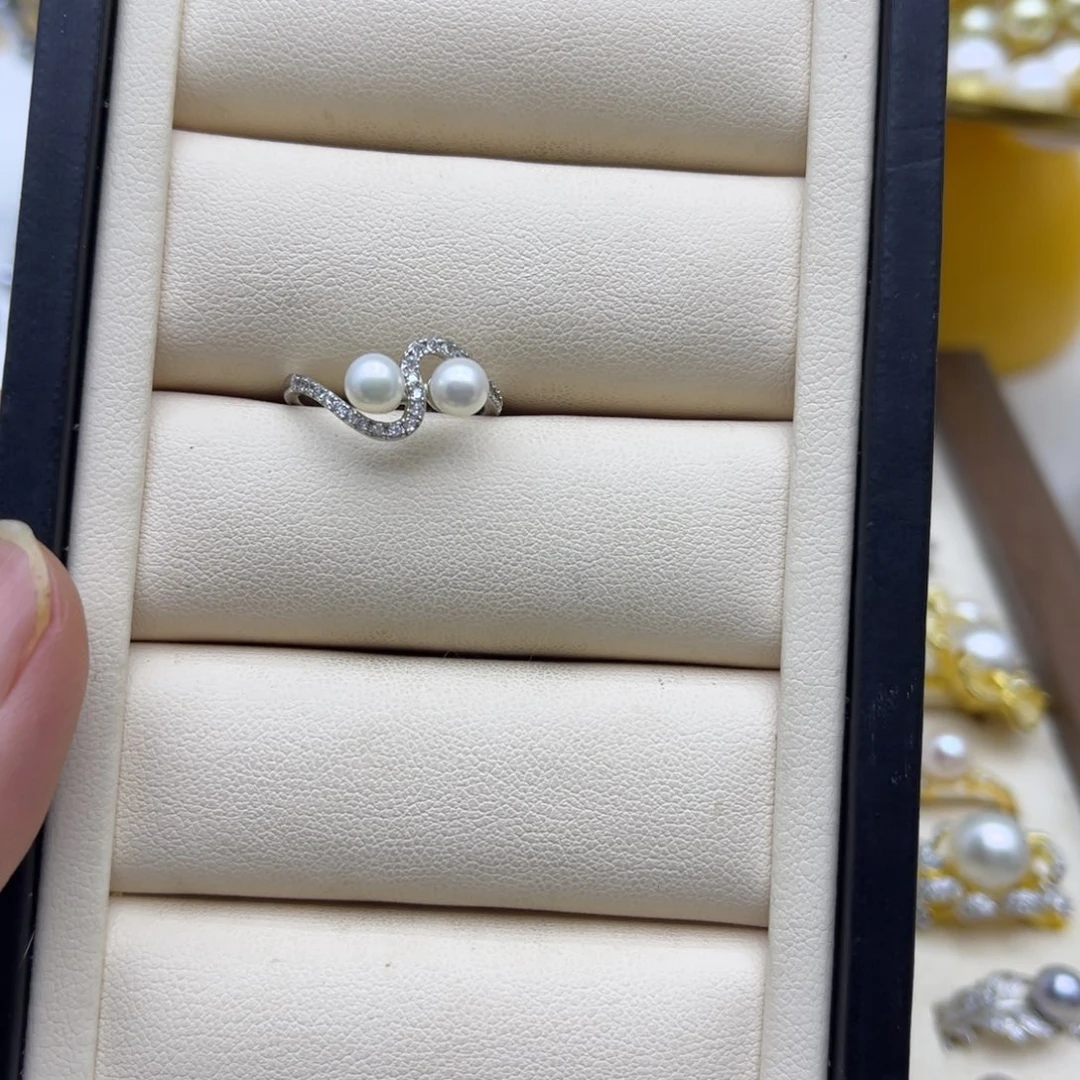 银S925镶嵌戒指淡水珍珠