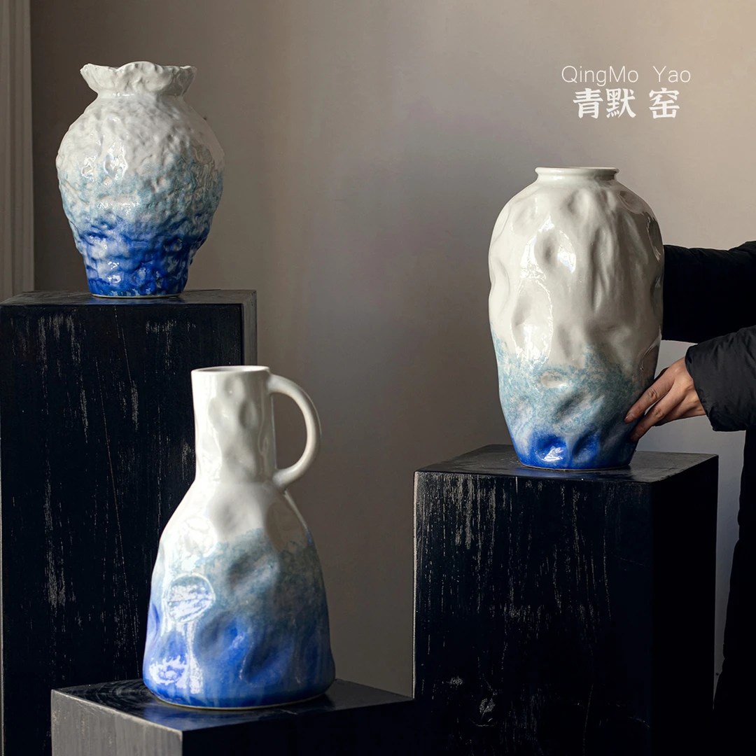 侘寂风复古陶瓷花瓶小清新客厅玄关新中式干花水培两用养花瓶冰魄