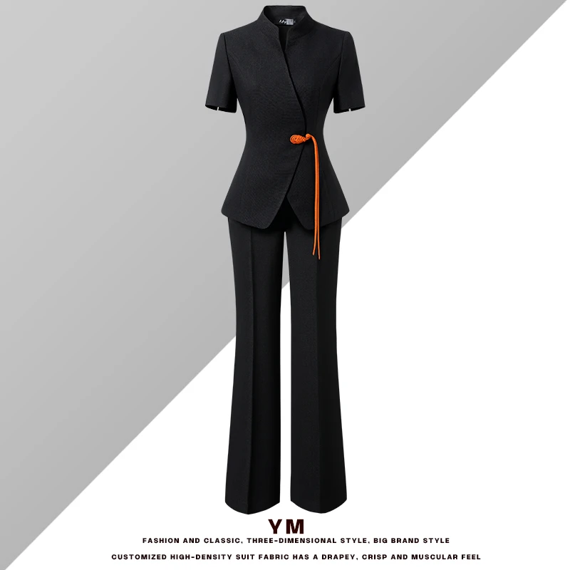 新中式西装套裙女夏季显瘦高端茶楼接待礼仪前台接待职业工作服薄