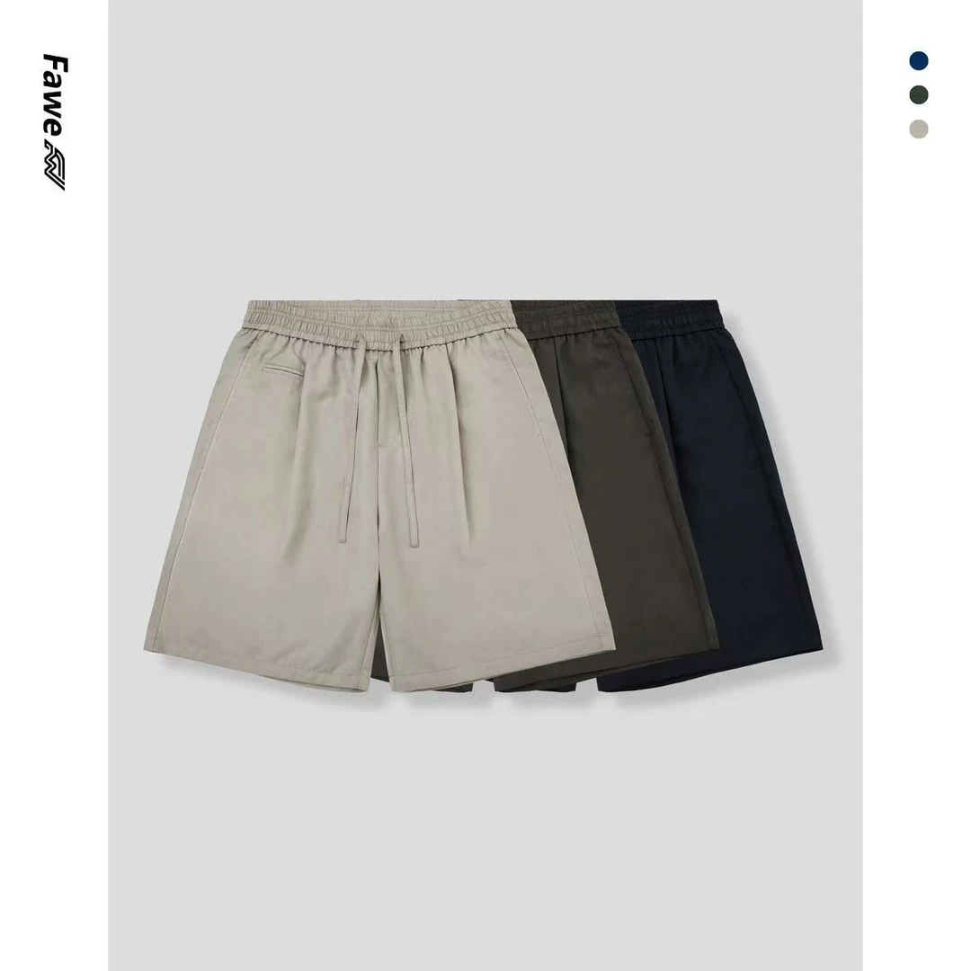 夏季潮流老钱风薄款透气天丝莱赛尔时尚轻奢简约阔腿宽松休闲短裤