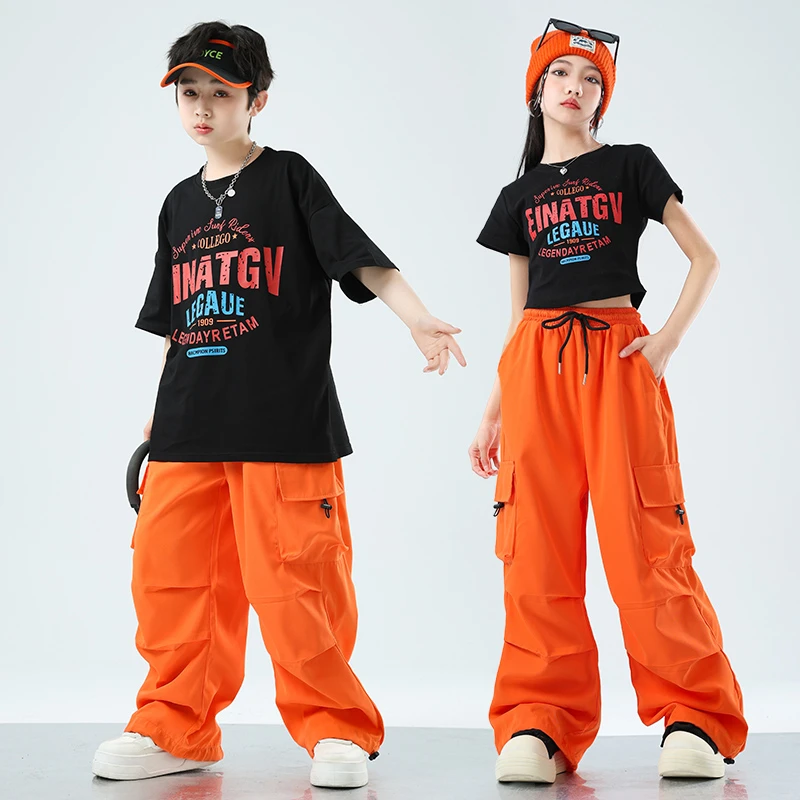 街舞儿童潮服男童酷帅套装hiphop嘻哈风女童爵士舞演出服炸街夏装