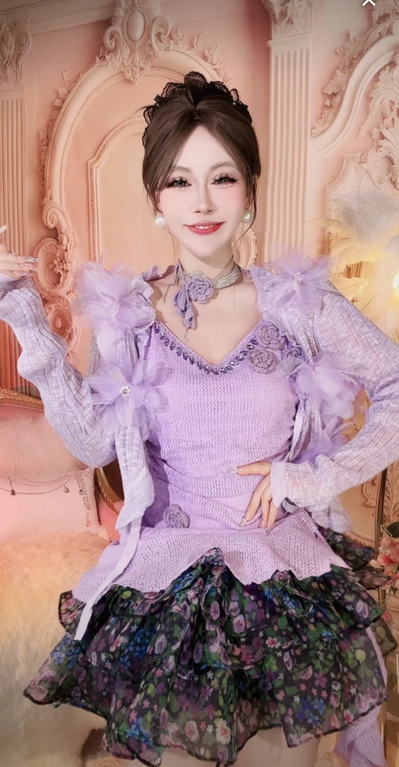 【崔】Z0198 新款仙女长袖针织短款防晒衫立体花朵薄款小披肩外套