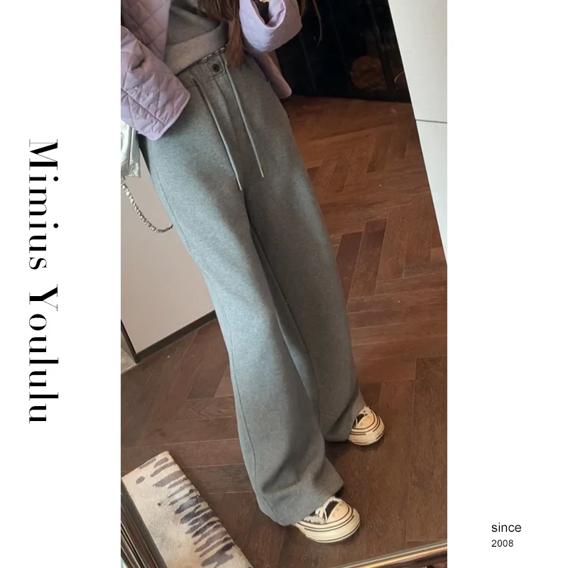 【mimius】&游鹿鹿 随性慵懒高腰显瘦加绒休闲长裤 F09313