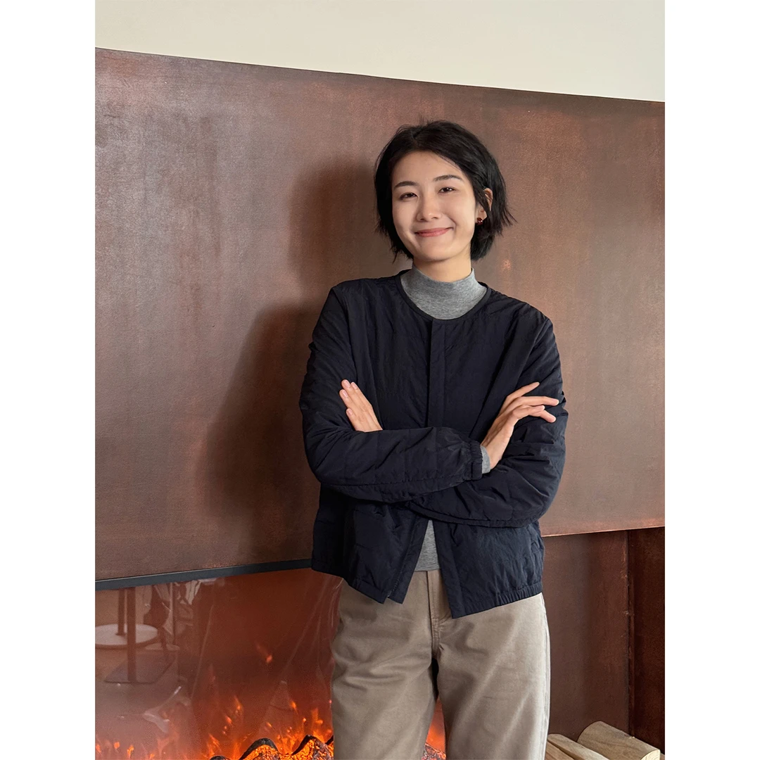 LANGQING 横条衔缝轻薄通勤棉服外套46503#