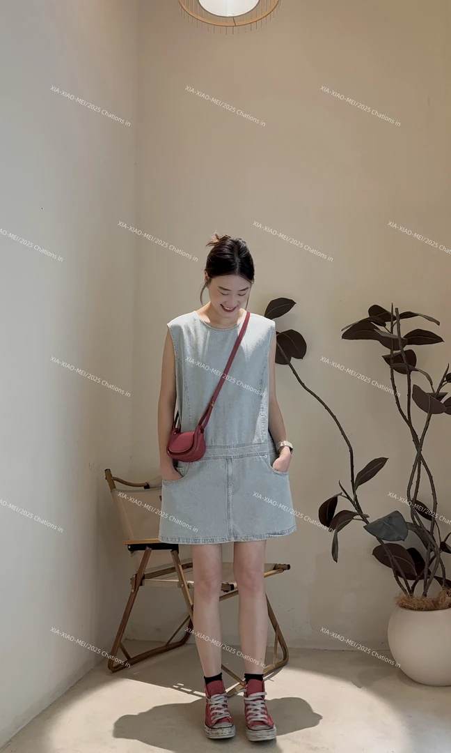 XIAOMEI ｜韩系浅蓝色软牛仔连衣裙-5212