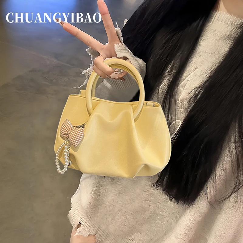 大容量菜篮子水桶包包女式2025新款轻奢小众高级感斜挎褶皱手提包