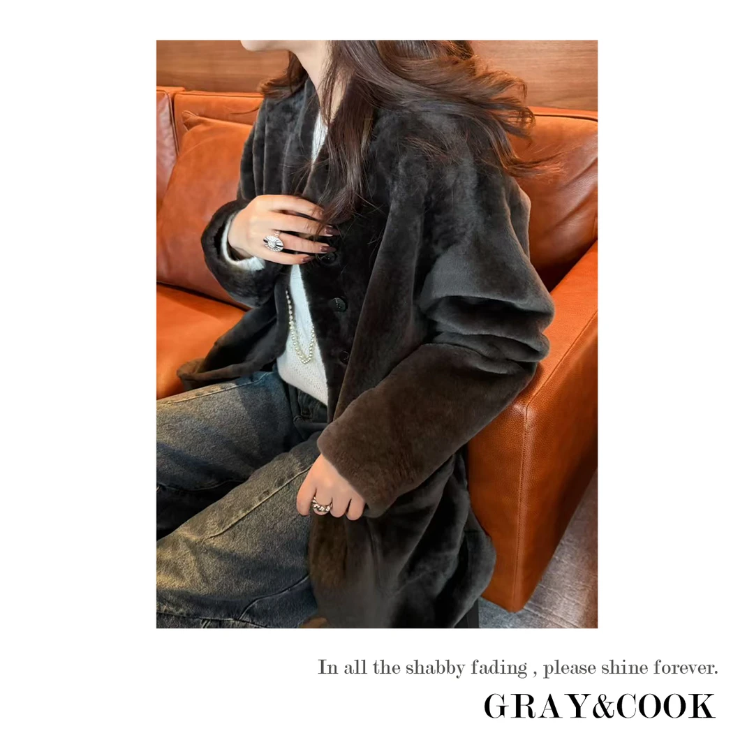 GRAY&COOK【华年】美利奴羊毛剪绒皮草皮毛一体高奢外套GC251226