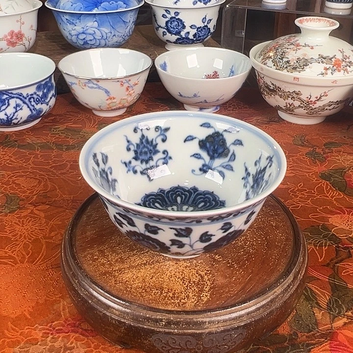 陶杯子元煦窑十二花卉撇口杯