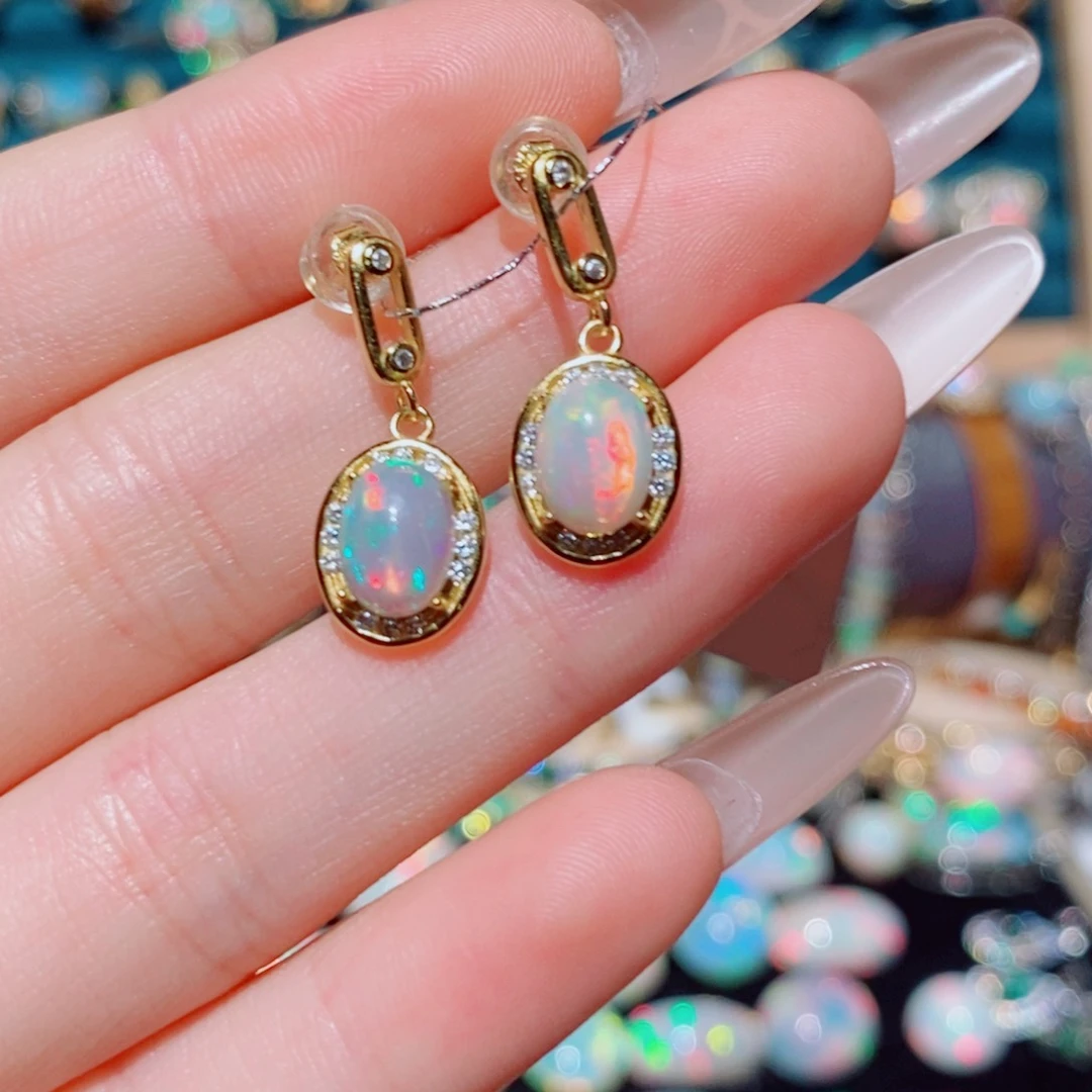 欧泊银S925镶嵌欧泊耳饰