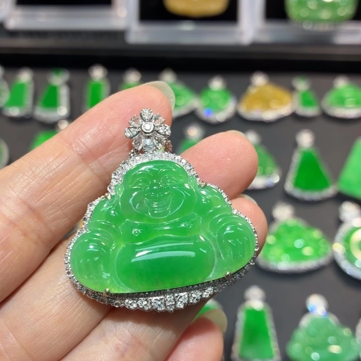 翡翠18K金镶嵌吊坠(不含链)翡翠