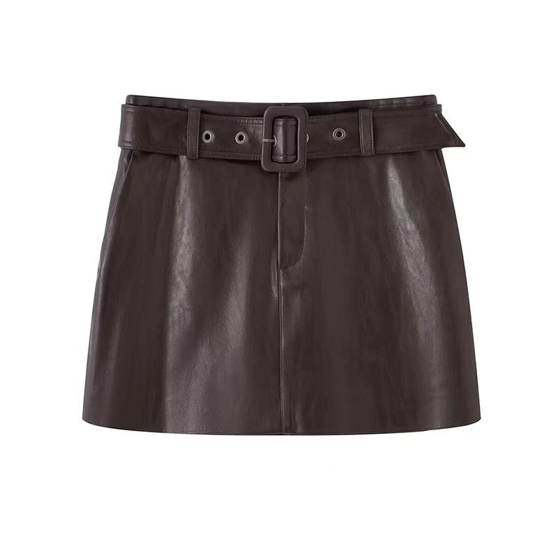 艾家2025秋季新款休闲百搭时尚显瘦半身裙皮裙女3017