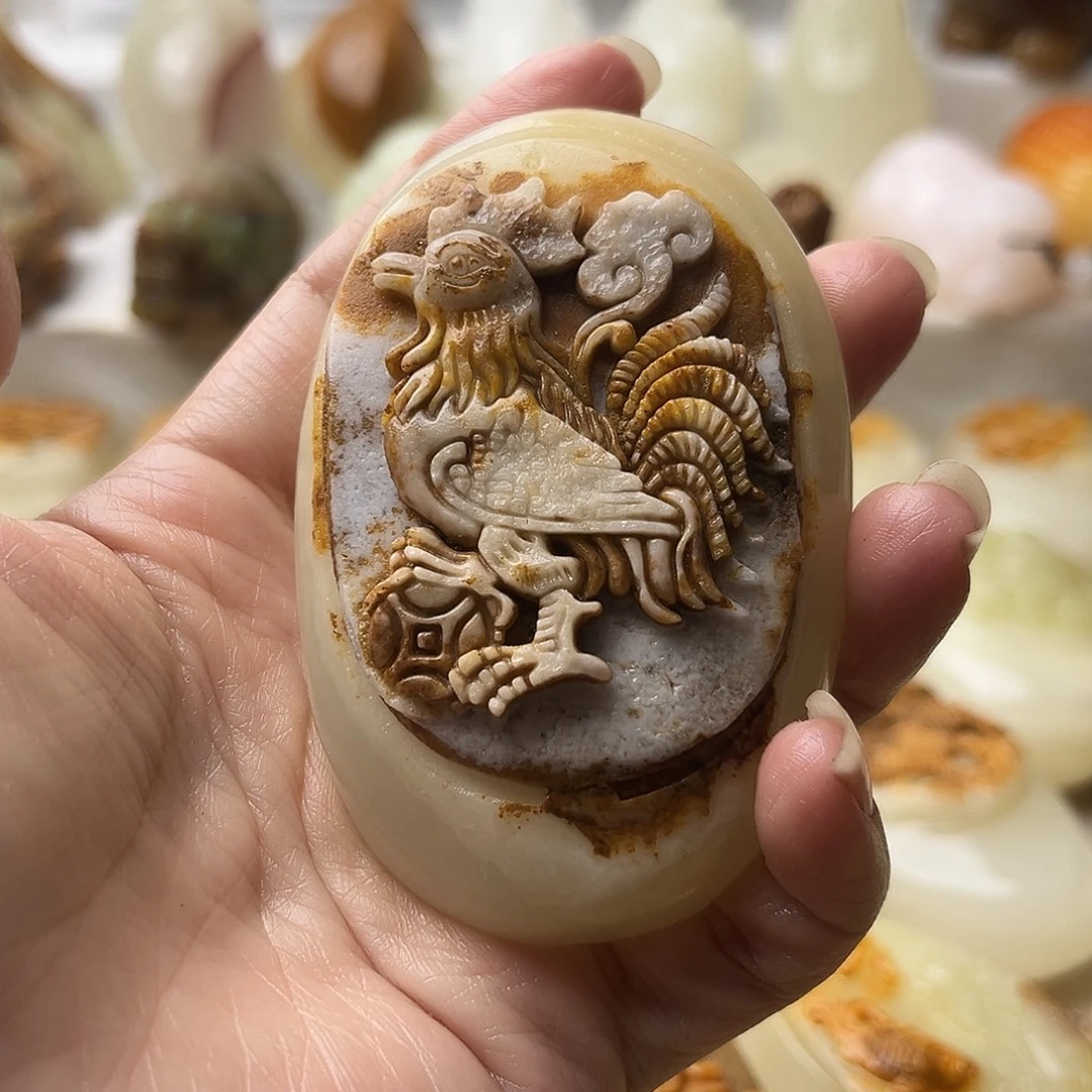 石材方解石手把摆件不退换鸡微瑕