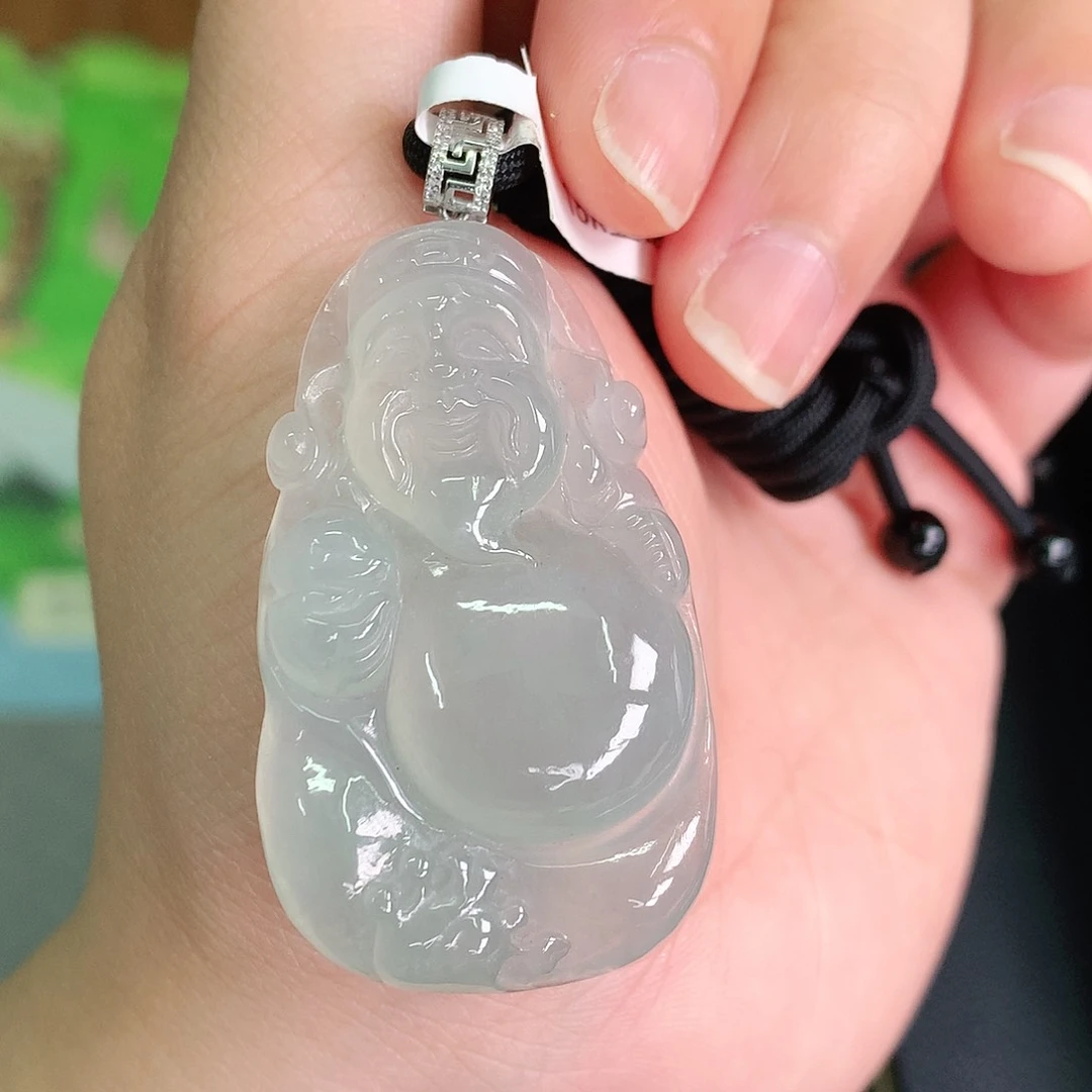 翡翠颈饰18K金镶嵌冰胶晴大财神爷