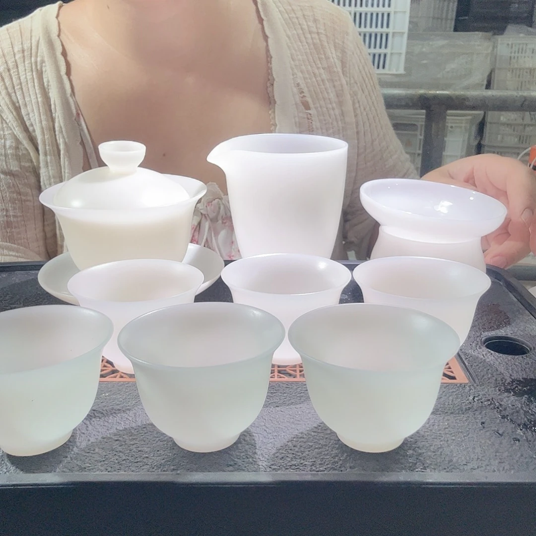 素烧璞腊玉170ml盖碗茶海过滤6个反口杯