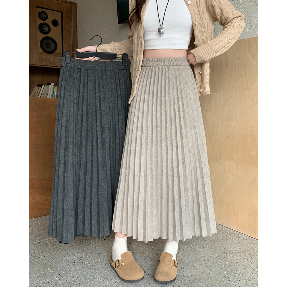 清胖mm2024秋季新款高腰百褶半身裙垂感a字裙中长款伞裙63705