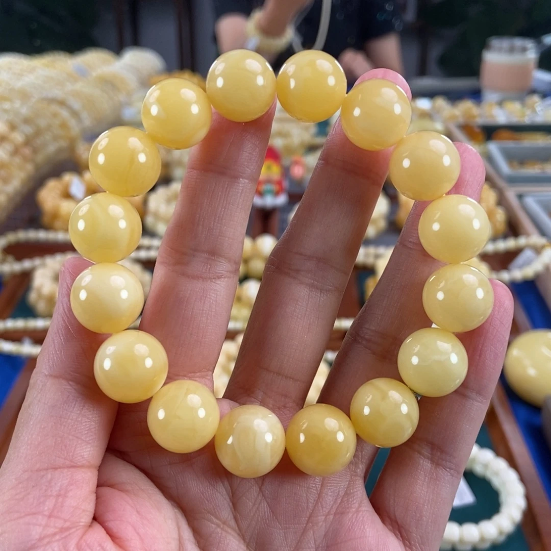 琥珀未镶嵌珠宝奇石14+浓蜡白花蜡圆珠25.83