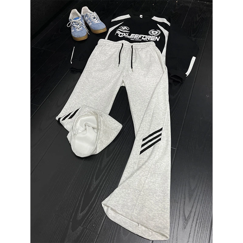 美式条纹卫裤男女秋季潮牌重磅慵懒卫裤宽松直筒休闲裤