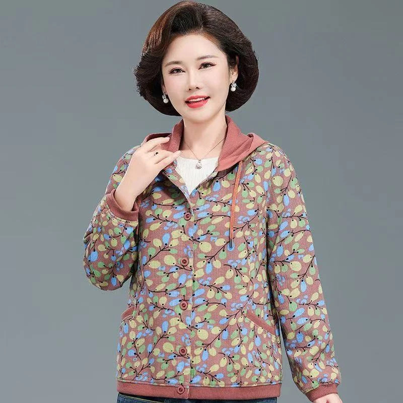 中年妈妈连帽外套新款时尚洋气休闲夹克短款中老年上衣女装春秋