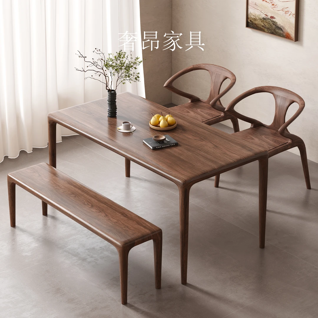 舒克桌网红餐桌北美黑胡桃家用长方形实木餐桌榫卯原木大板桌饭桌