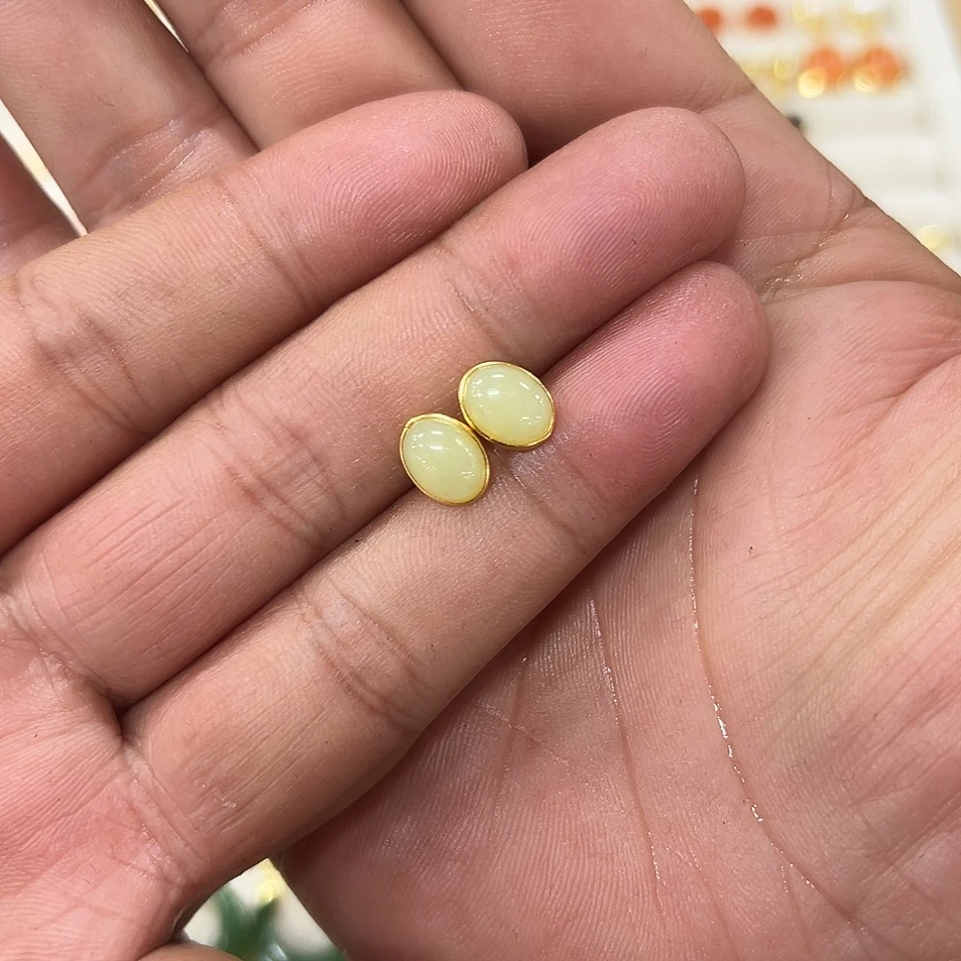 和田玉银S925镶嵌耳饰