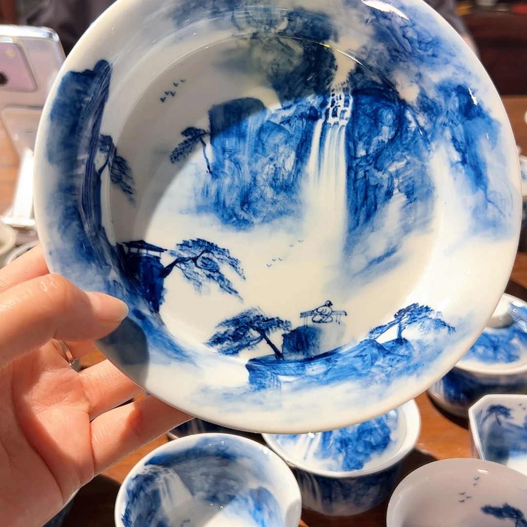 杯小****哥青花手绘山水壶承