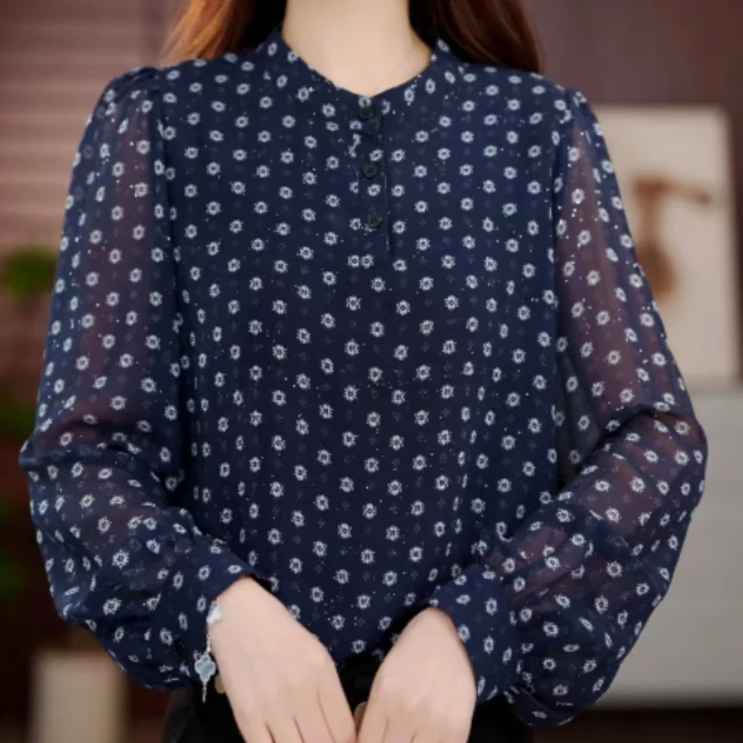 FZ323月华流霜2025新款圆领刺绣小衫套头衬衫长袖时髦上衣打底衫