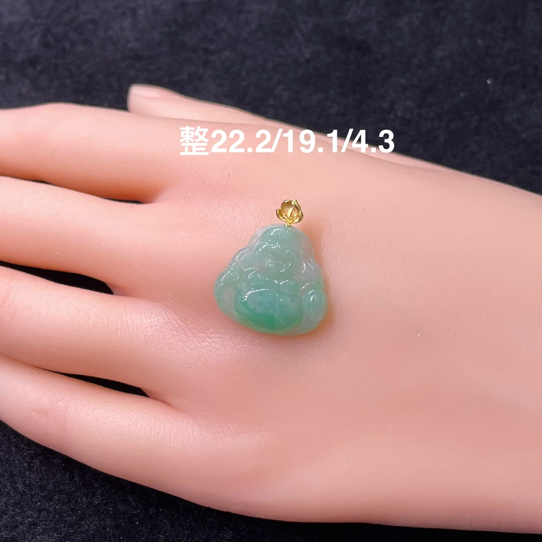 天然缅A翡翠果绿佛公挂件吊坠18k金扣头