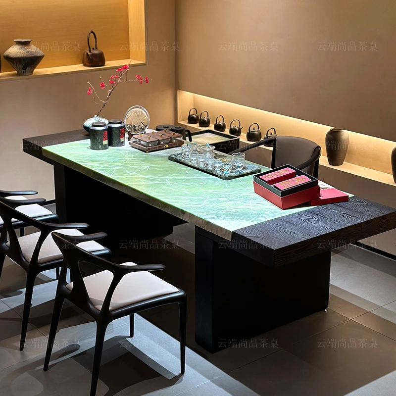 云端尚品天然大理石奢石北美黑胡桃茶桌茶台大户型别墅书房办公室
