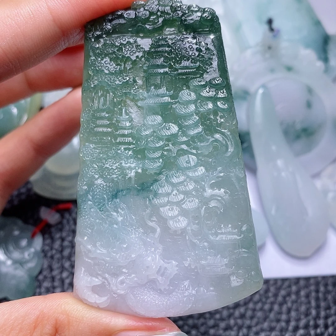 定制翡翠未镶嵌毛货付款后确认抛光