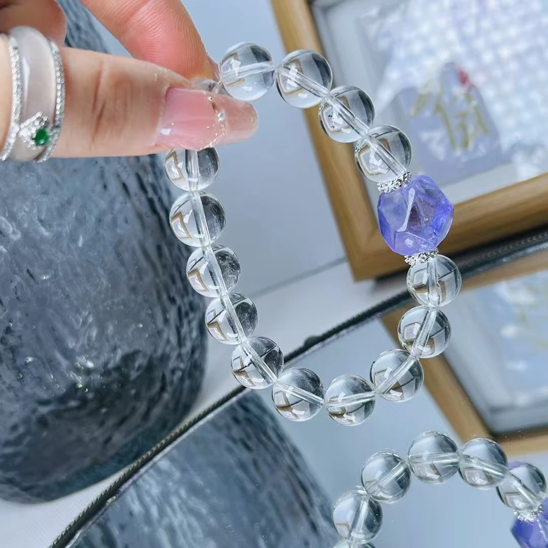 白水晶➕紫水晶能量双生五行开运手链女款白色简约单圈
