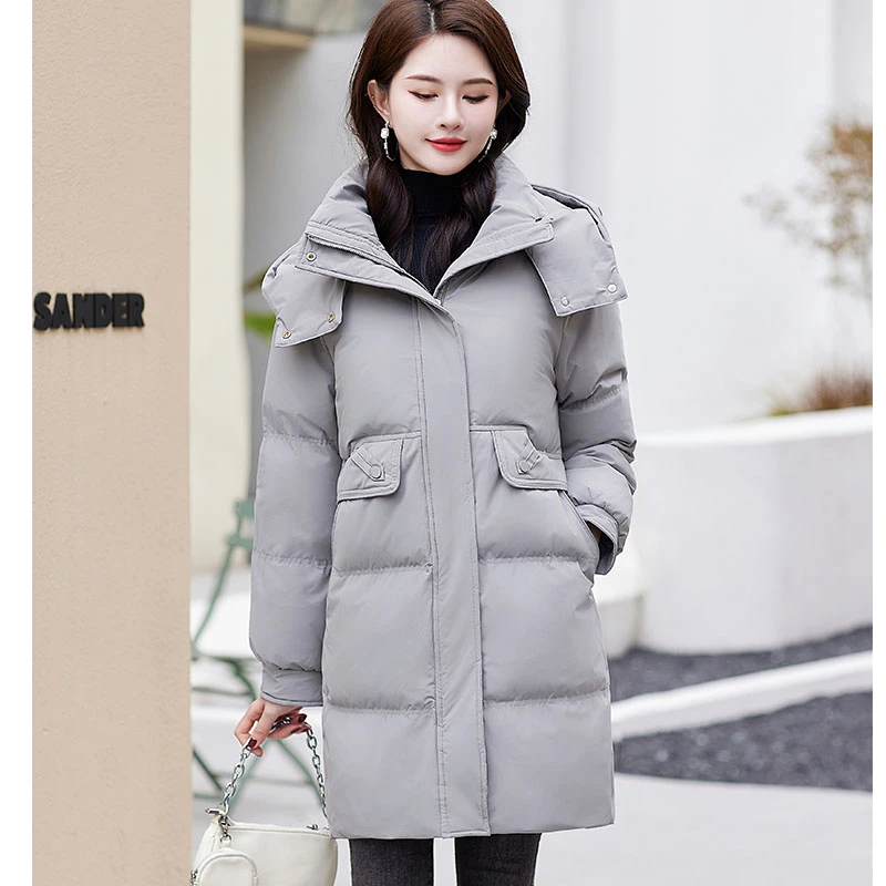白鸭绒羽绒服女款爆款2025新款连帽高档百搭保暖加厚防寒中长款