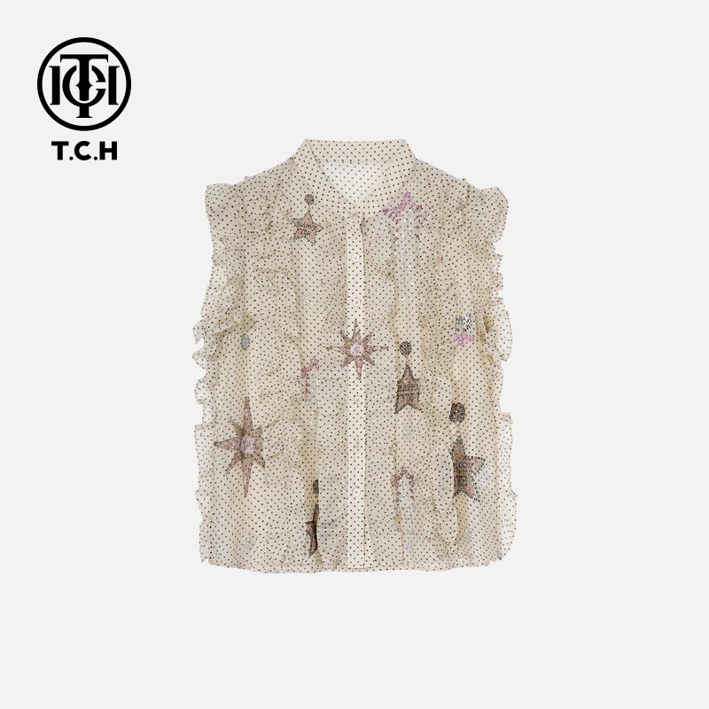 TCH烫钻工艺时尚休闲百搭气质舒适衬衣女T75B13E5056轻奢tch