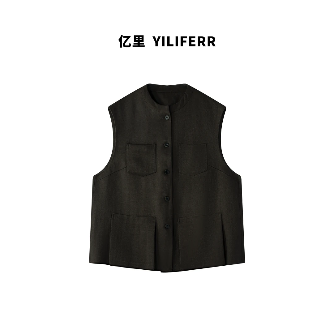 【YILI大码品牌】半圆领显瘦时尚休闲百搭复古马甲Y0615