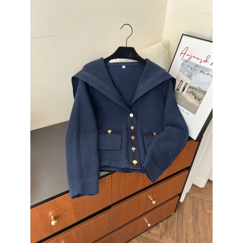 KAISIO春秋小香风牛仔连帽上衣百搭针织衫2501053