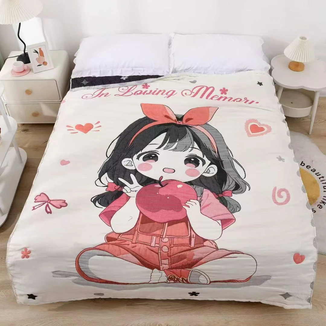 【快乐女孩】全棉纱布150*200cm亲肤可爱卡通柔软加厚秋冬泡芙被