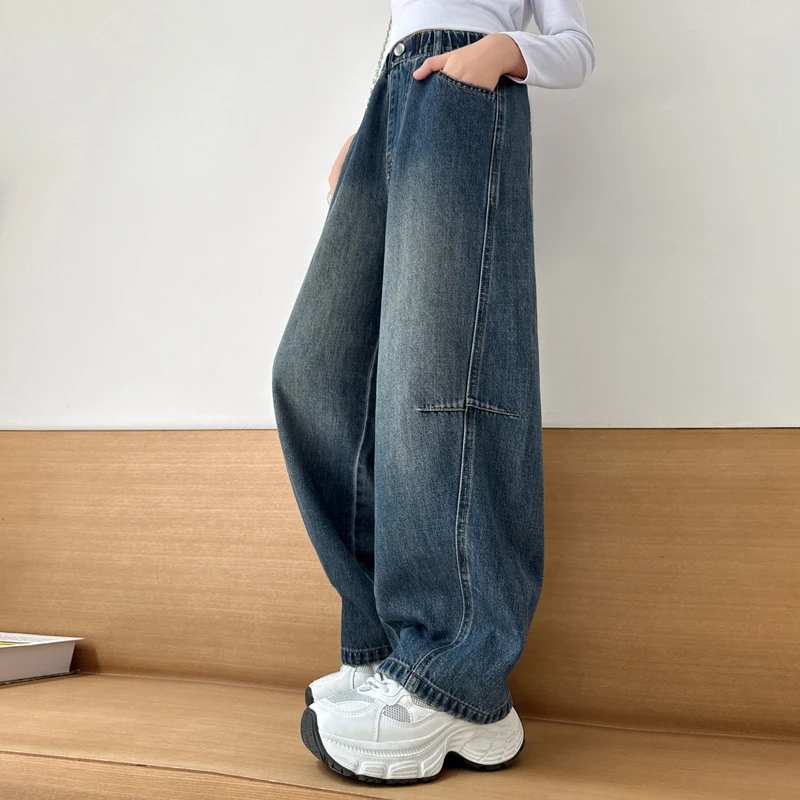 女童裤子春秋款2025新款洋气儿童秋季牛仔裤中大童弯刀裤女孩长裤