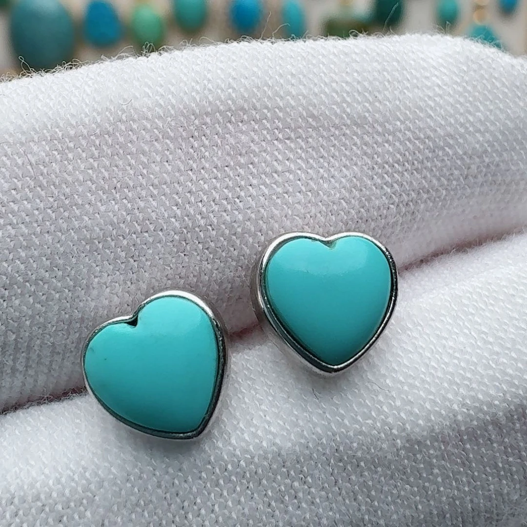 绿松石银S925镶嵌耳钉