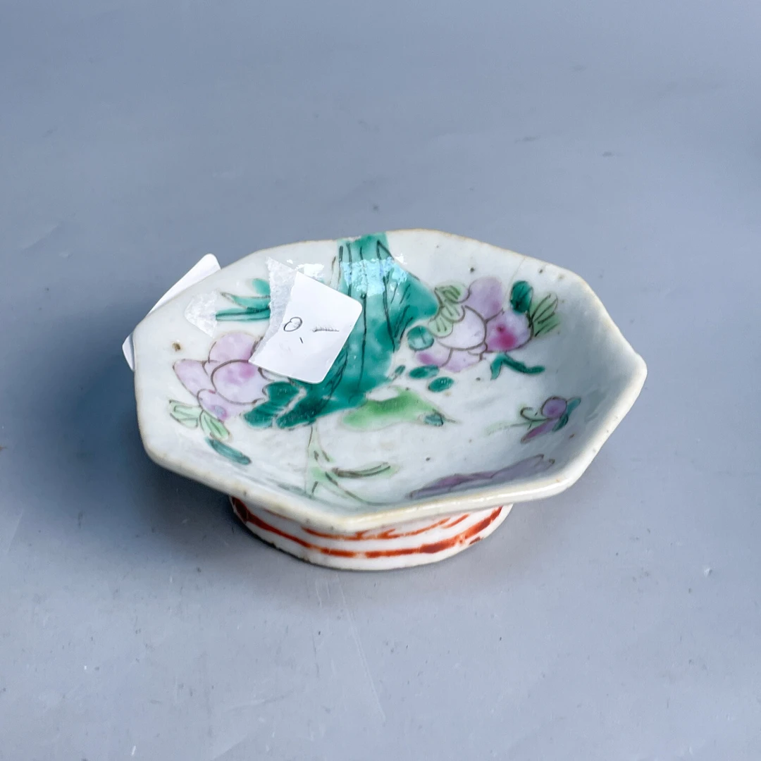 晚清民国  粉彩花卉纹高足花口盘-M25GY010578-02