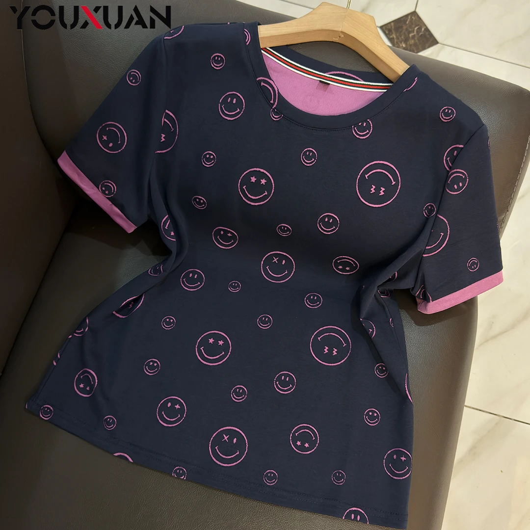 夏季新品女士短袖圆领休闲T恤上衣女装时尚百搭半袖小衫78296