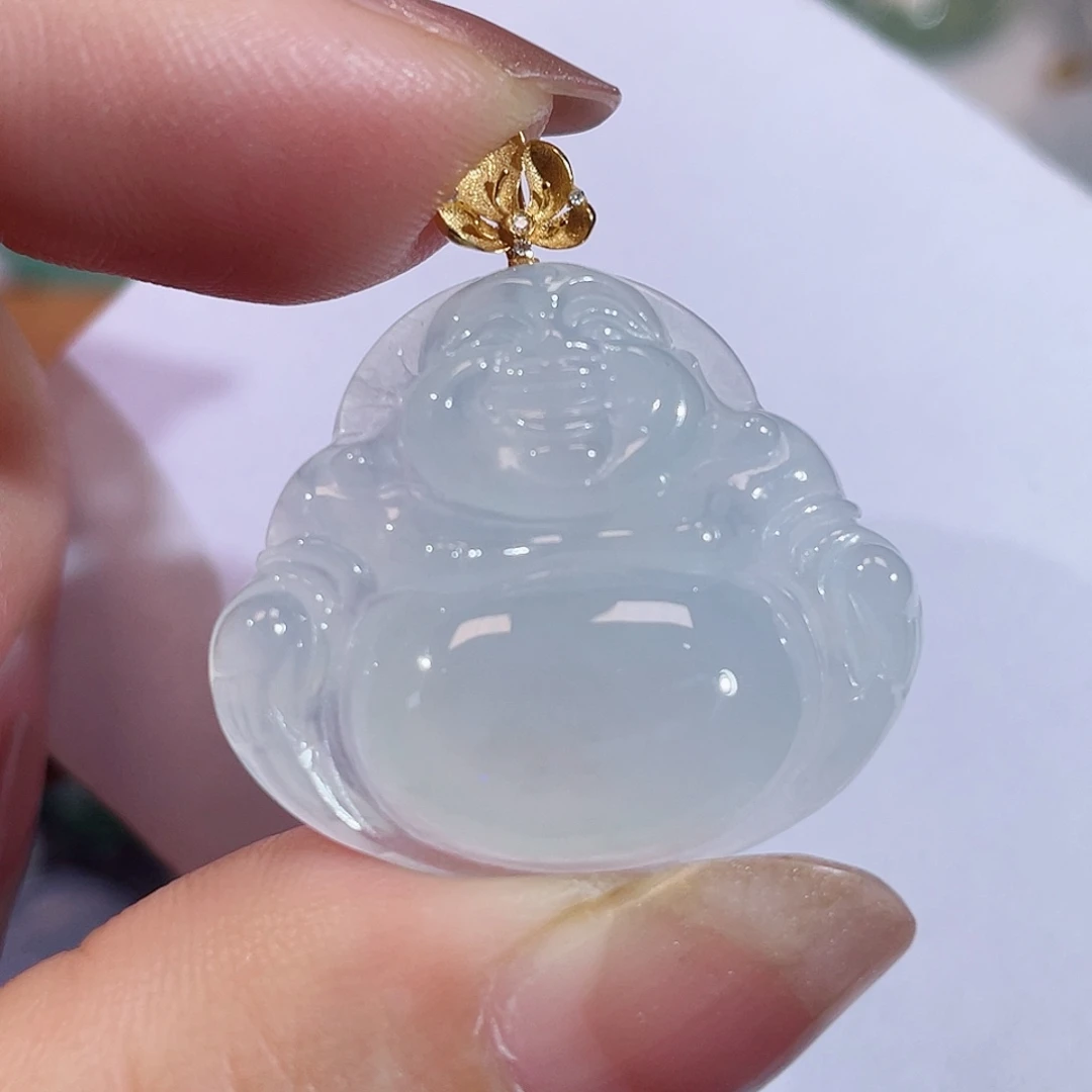 翡翠18K金镶嵌颈饰佛公