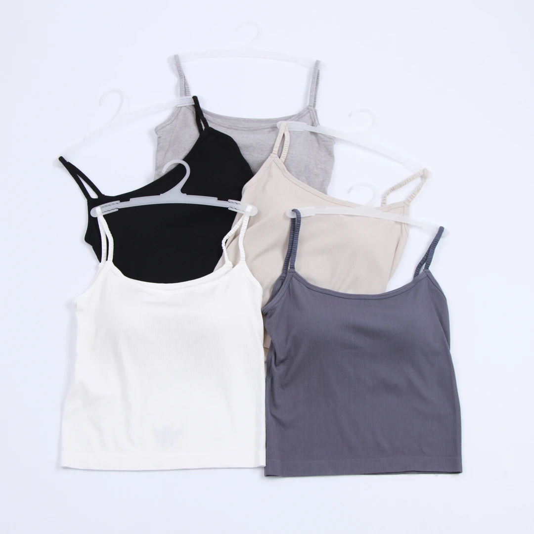 夏季新款纯色带胸垫免穿内衣吊带背心少女百搭可外穿打底背心