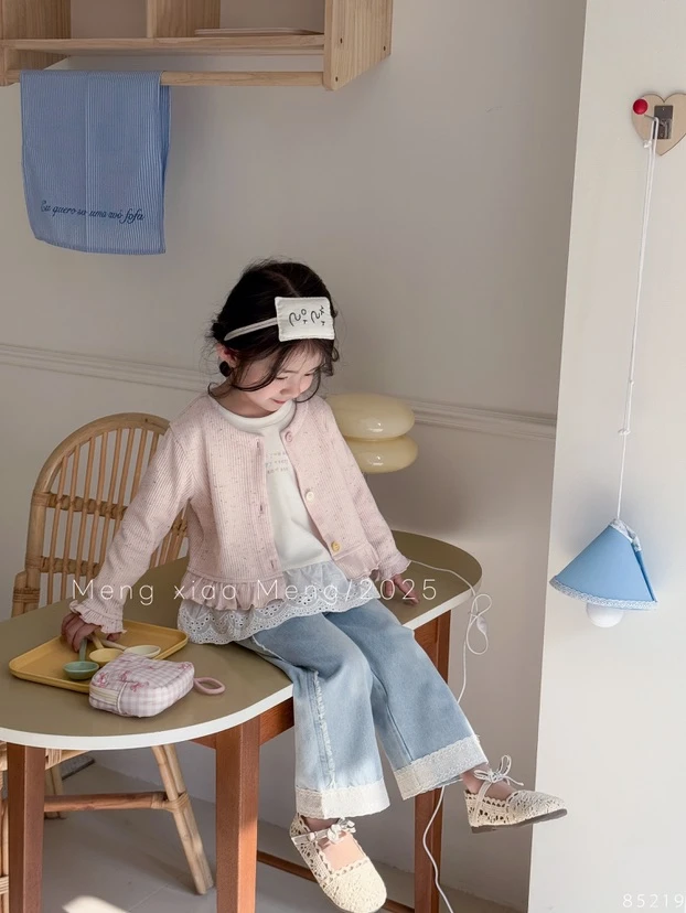 【XTL】2025新春粉色针织小T牛仔裤三件套85219