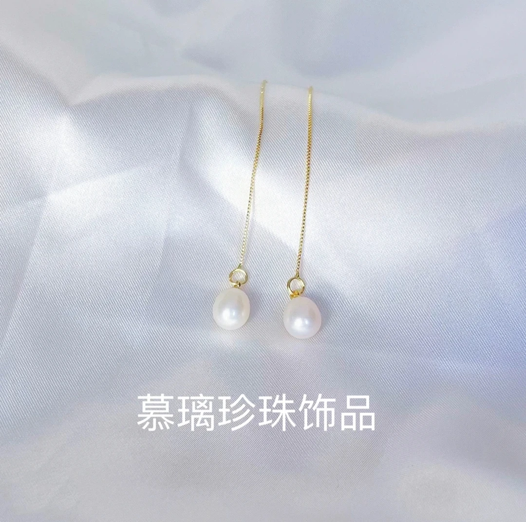 青沧 天然可刮粉 天然白色7-8mm淡水珍珠耳线 160