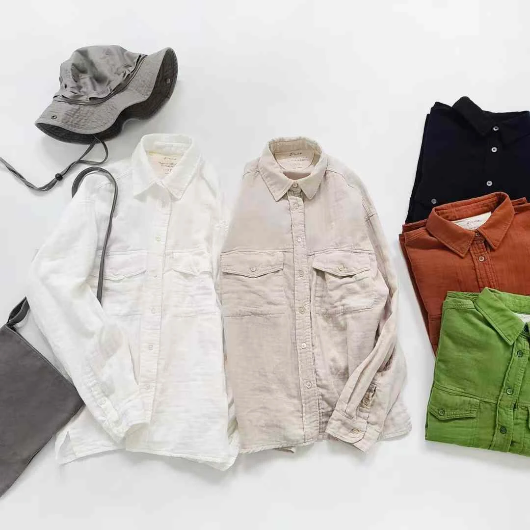 韩国正品/不支持退换/胖姐姐/两兜纱棉衬衣/0217